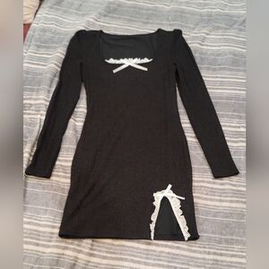 ROMWE Black Dress with White Lace Details